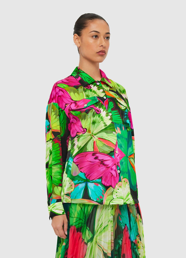 Exclusive Leo Lin Mariella Blouse -  Papillon Print in Green