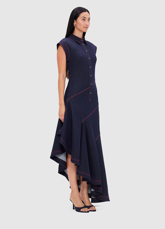 Exclusive Leo Lin Demi Denim Asymmetric Dress - Indigo