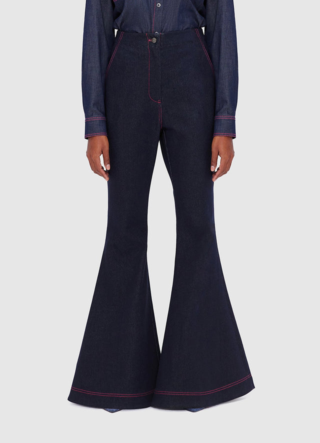 Exclusive Leo Lin Maya Denim Flared Pants  - Indigo