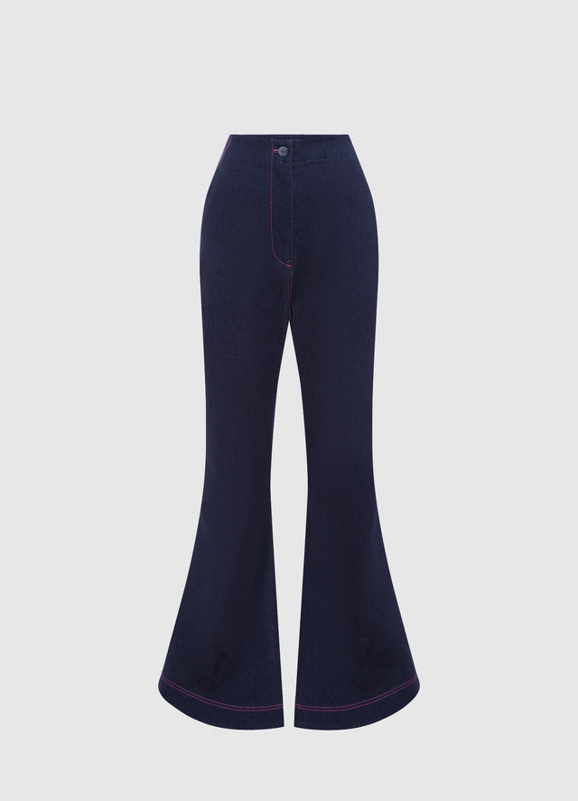 Exclusive Leo Lin Maya Denim Flared Pants  - Indigo