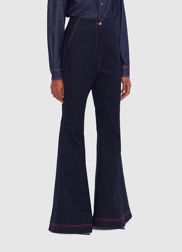 Exclusive Leo Lin Maya Denim Flared Pants  - Indigo