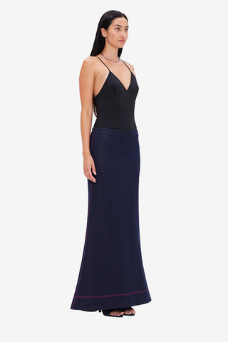 Exclusive LEO LIN Roxanne Denim Maxi Skirt - Indigo