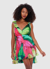 Exclusive Leo Lin Eliana Mini Dress - Papillon Print in Green