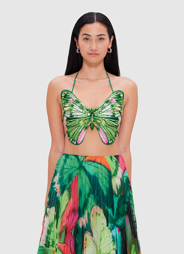 Exclusive Leo Lin Aurora Embellished Top - Papillon Print in Forest