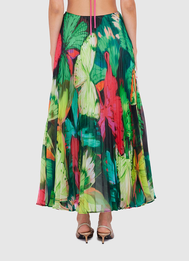 Exclusive Leo Lin Winona Midi Skirt - Papillon Print in Green