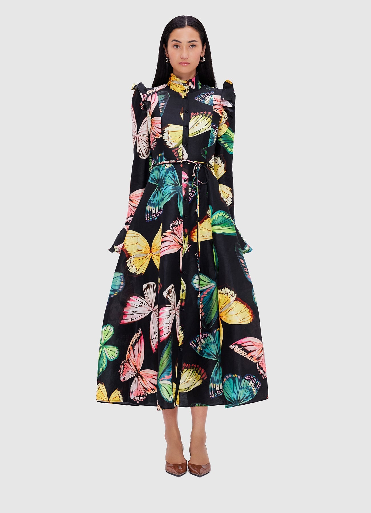 Katrina Butterfly Sleeve Midi Dress - Papillon Print in Black | LEO LIN®  Official Website