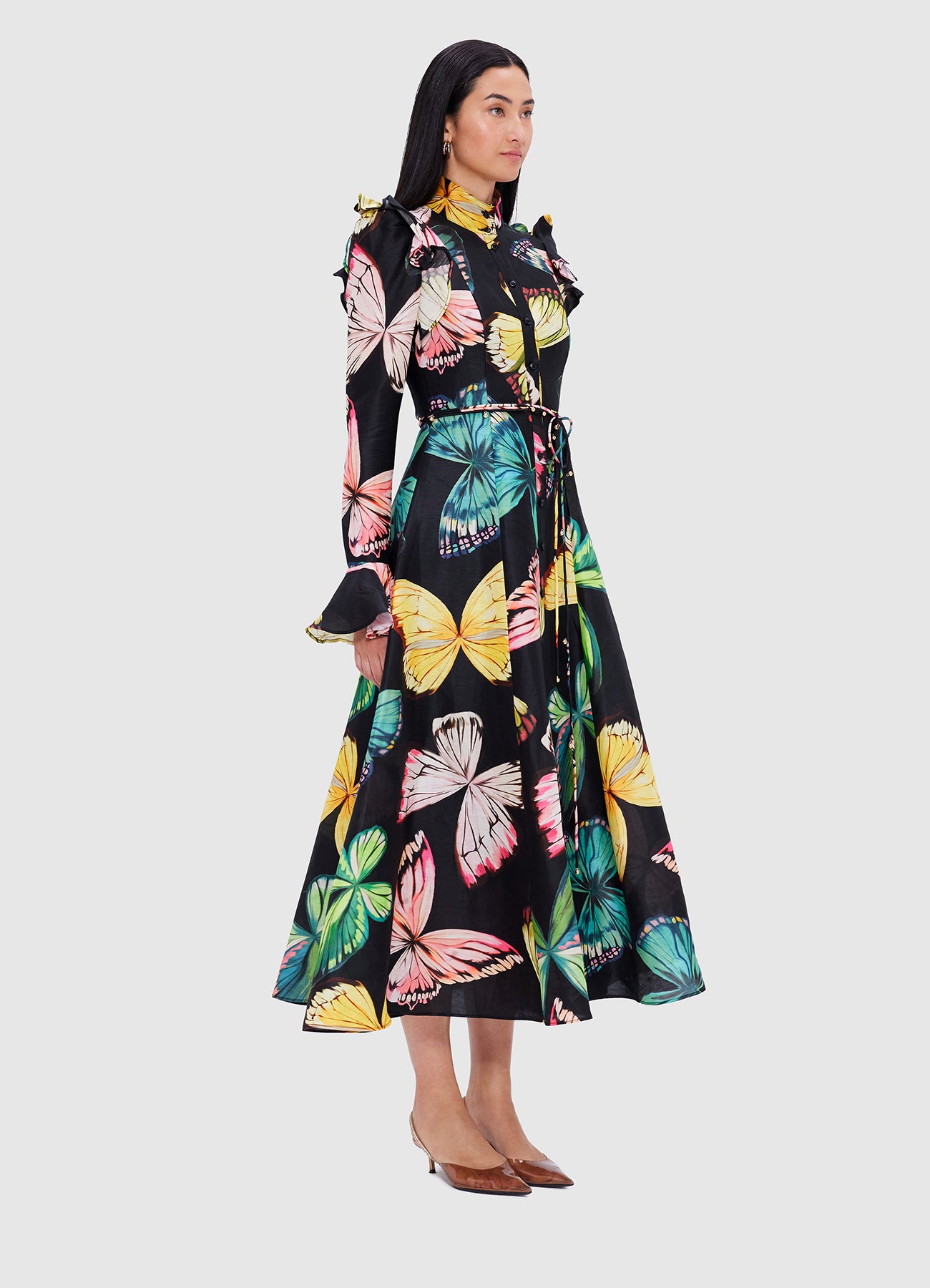 Katrina Butterfly Sleeve Midi Dress - Papillon Print in