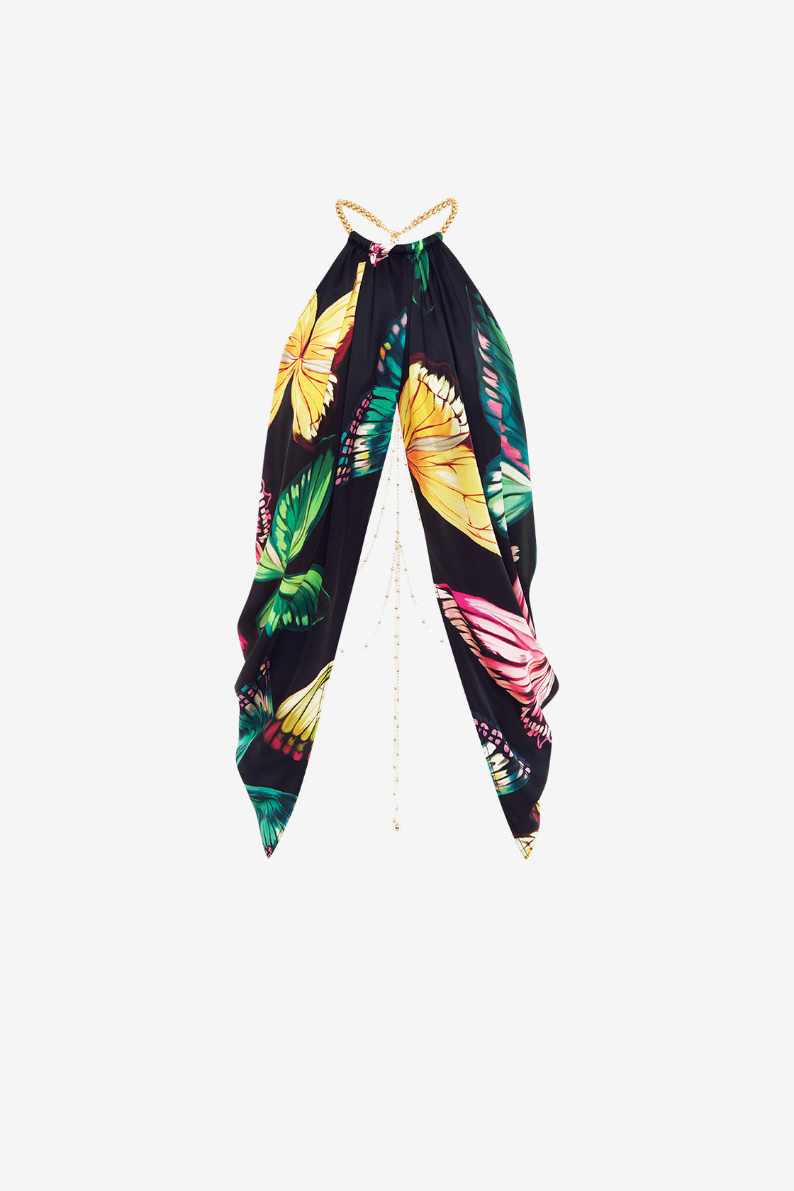 Exclusive LEO LIN Alyssa Draped Halter Top - Papillon Print in Black