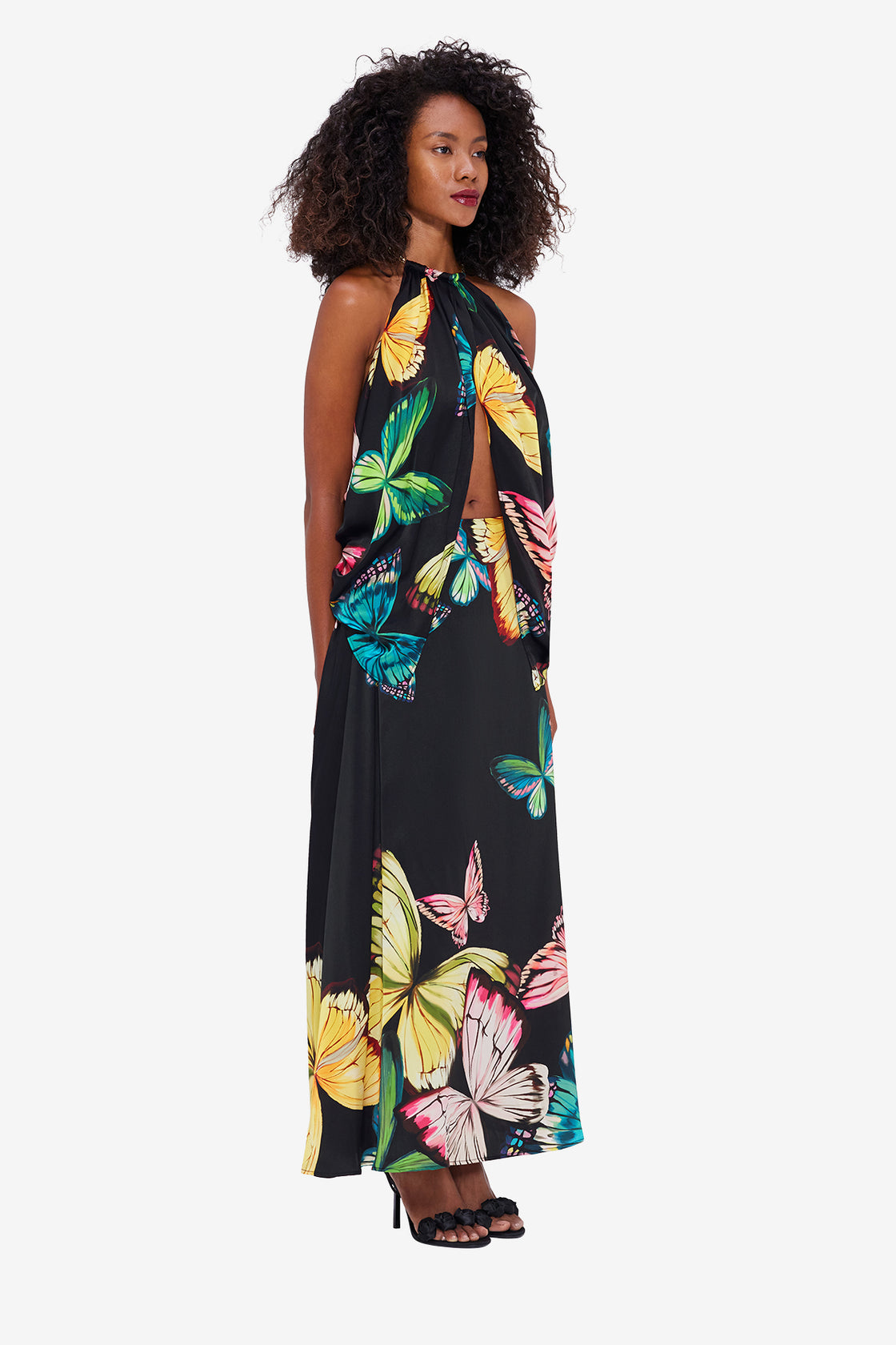 Exclusive LEO LIN Alyssa Draped Halter Top - Papillon Print in Black