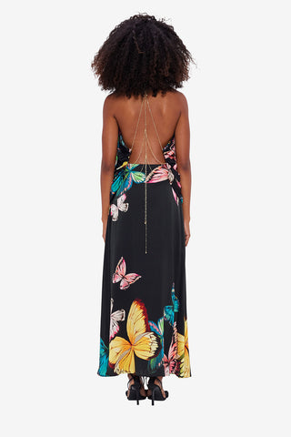 Exclusive LEO LIN Alyssa Draped Halter Top - Papillon Print in Black