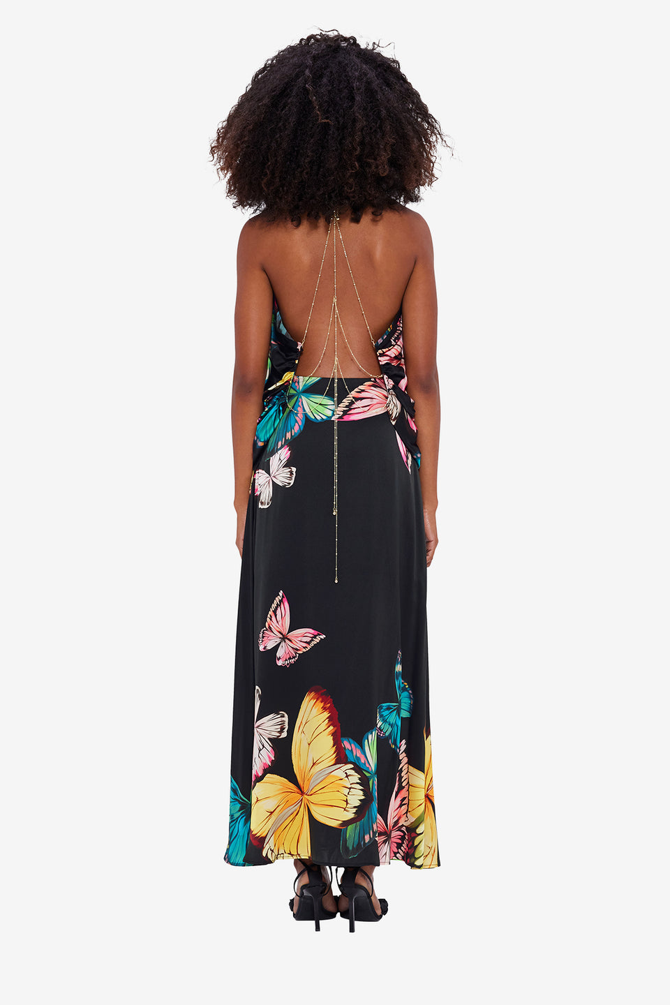 Exclusive LEO LIN Alyssa Draped Halter Top - Papillon Print in Black