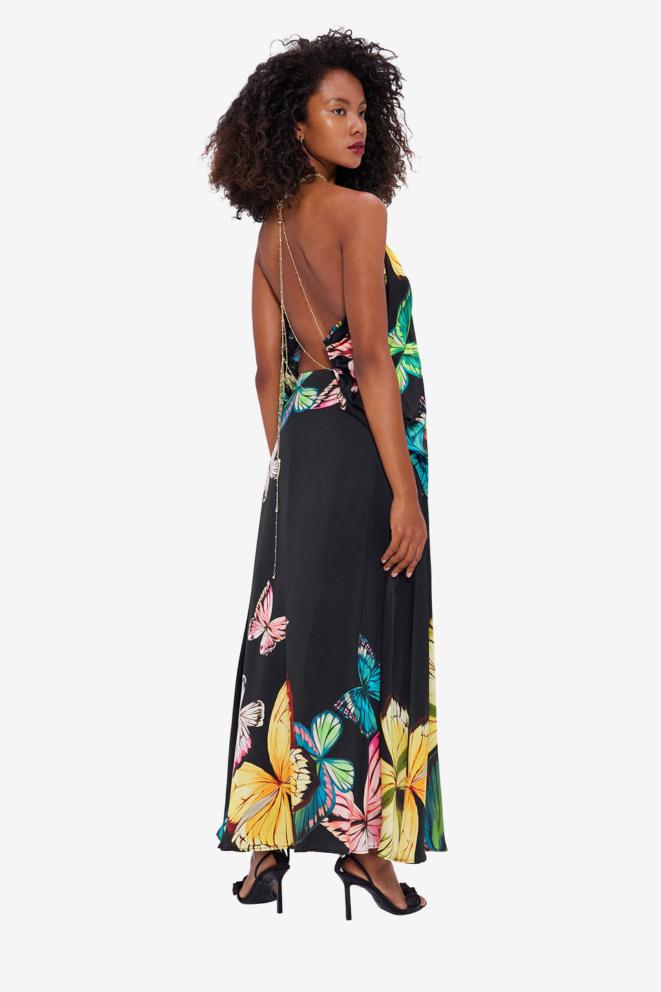 Exclusive LEO LIN Alyssa Draped Halter Top - Papillon Print in Black