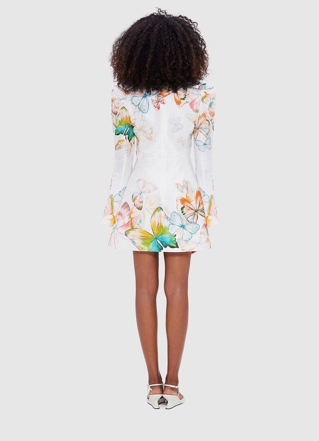 Exclusive Leo Lin Sylvana Bell Sleeve Mini Dress - Papillon Print in White