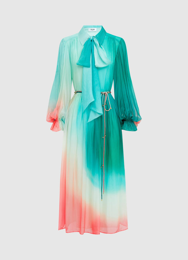 Exclusive Leo Lin Cassie Tie Neck Midi Dress - Whimsical