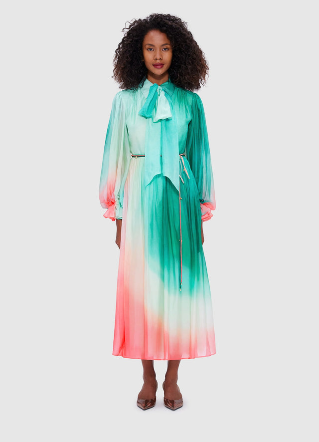 Exclusive Leo Lin Cassie Tie Neck Midi Dress - Whimsical