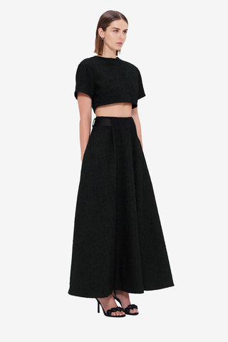 Exclusive LEO LIN Indie Tweed Sleeve Top - Ebony