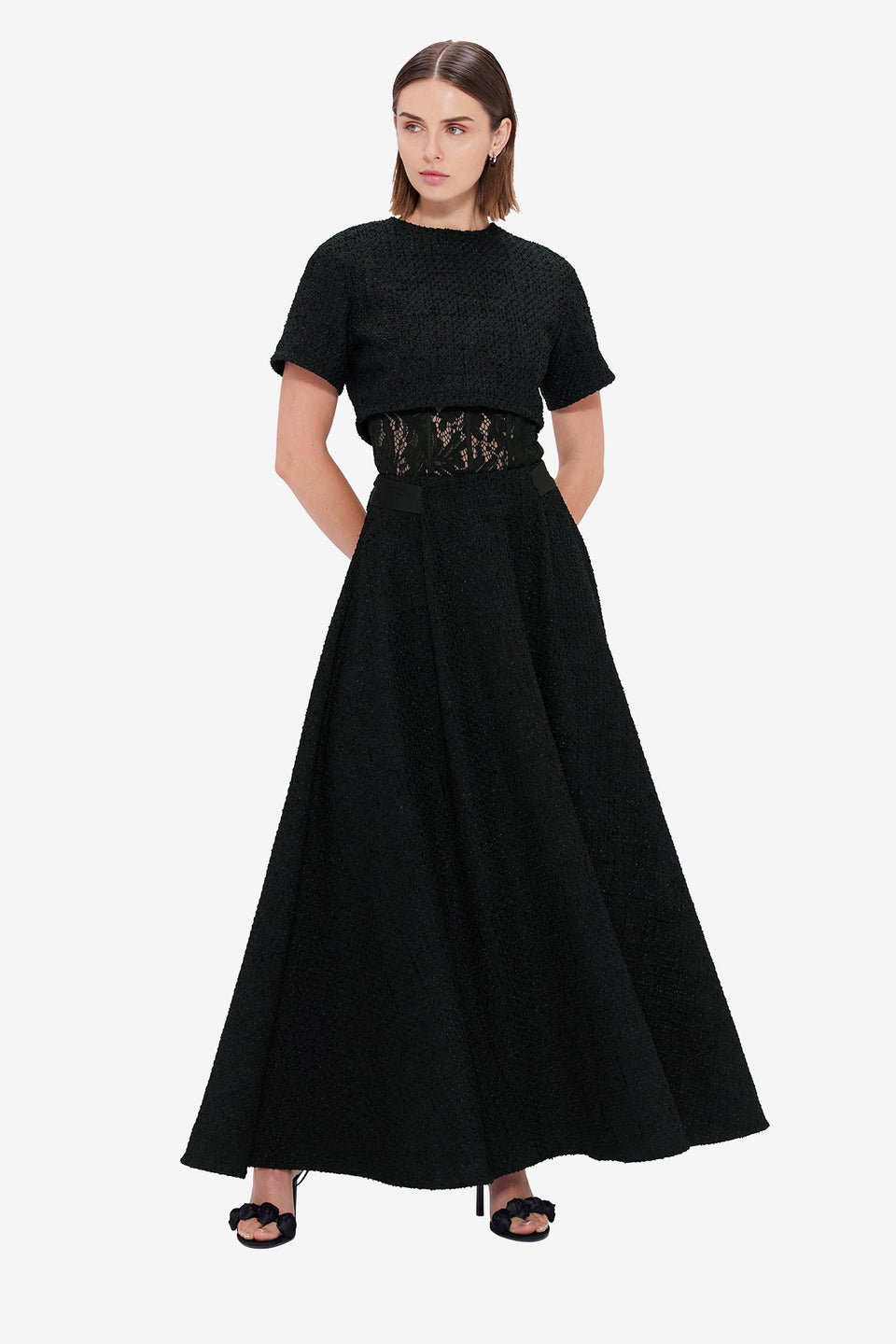 Exclusive LEO LIN Indie Tweed Sleeve Top - Ebony