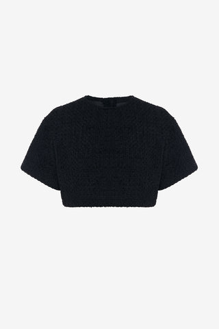 Exclusive LEO LIN Indie Tweed Sleeve Top - Ebony