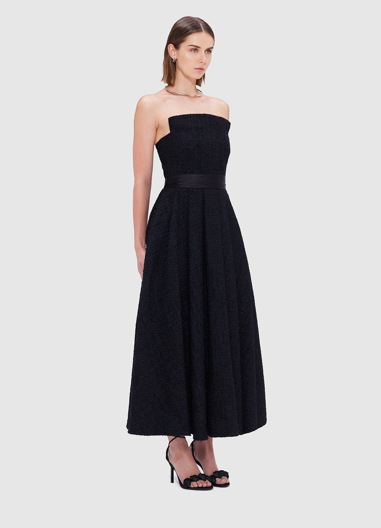 Angelica Tweed Bustier Maxi Dress - Ebony | LEO LIN Angelica Tweed Bustier Maxi Dress - Ebony | LEO LIN