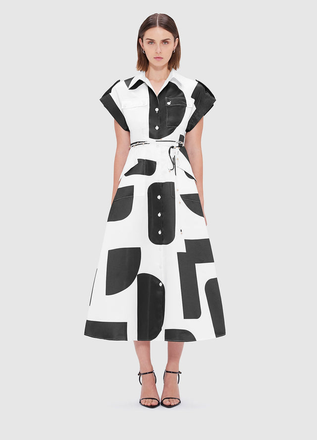 Exclusive Leo Lin Audrey Pocket Shirt Midi Dress - Geo Print