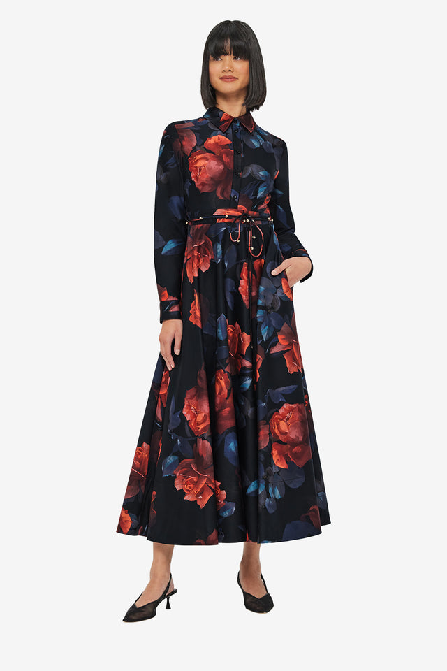 Zara Long Sleeve Dress ZW COLLECTION EMBROIDERED SHIRT DRESS Black