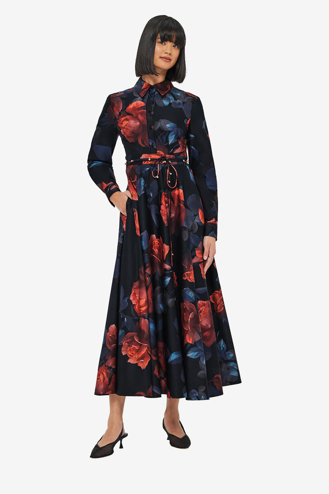 Exclusive LEO LIN Zara Shirt Midi Dress - Rose Print