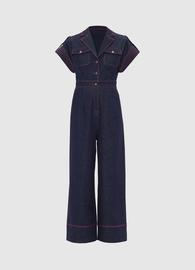 Jacie Shirt Denim Jumpsuit - Indigo