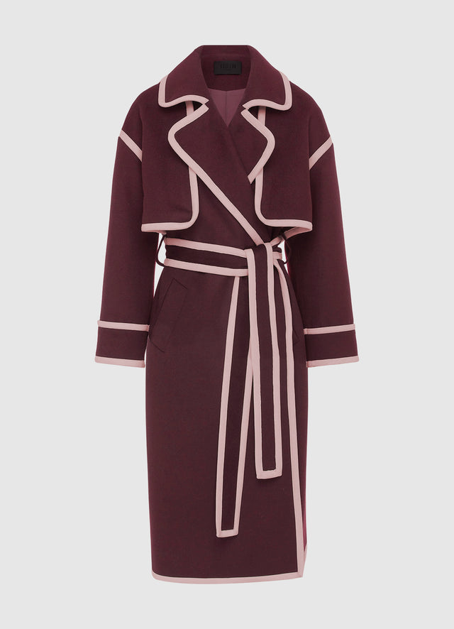 3 in 1 Erin Contrast Stitch Wool Blend Coat - Burgundy