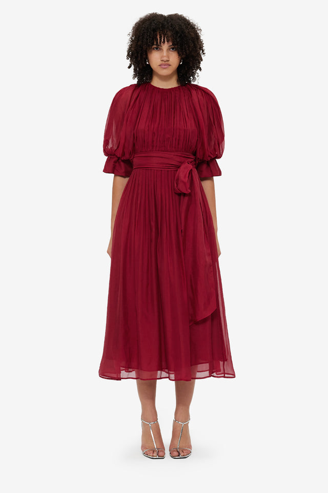 Exclusive LEO LIN Emma Midi Dress - Burgundy