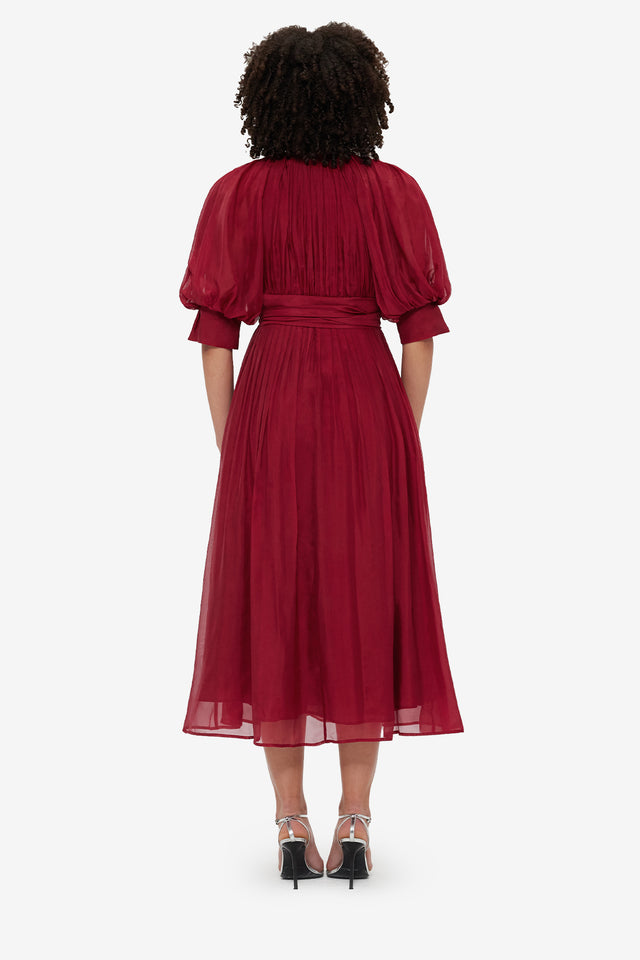Exclusive LEO LIN Emma Midi Dress - Burgundy