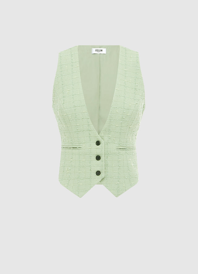 Exclusive LEO LIN Anna-May Tweed Vest - Caledon Green