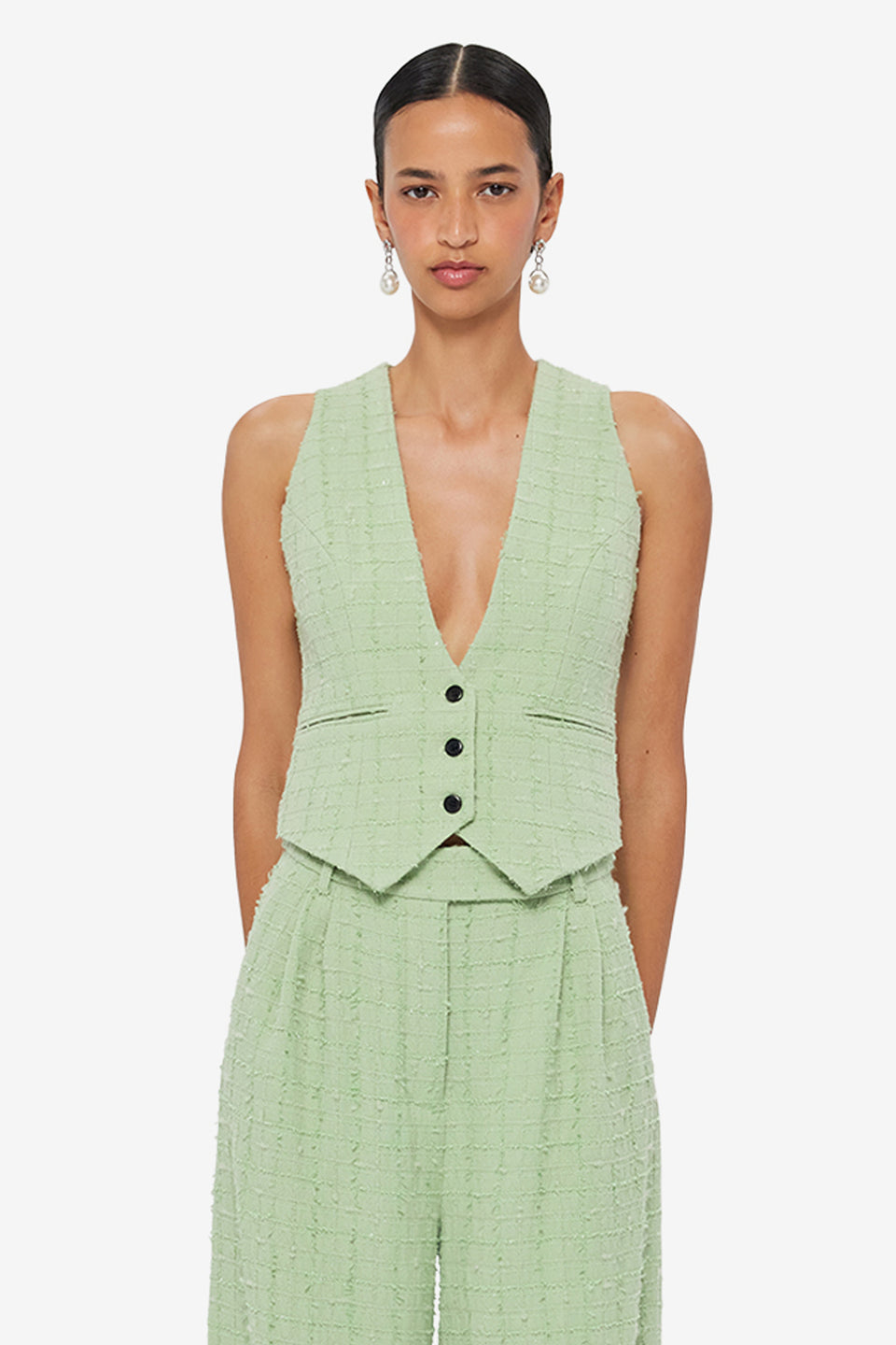 Anna-May Tweed Vest - Caledon Green