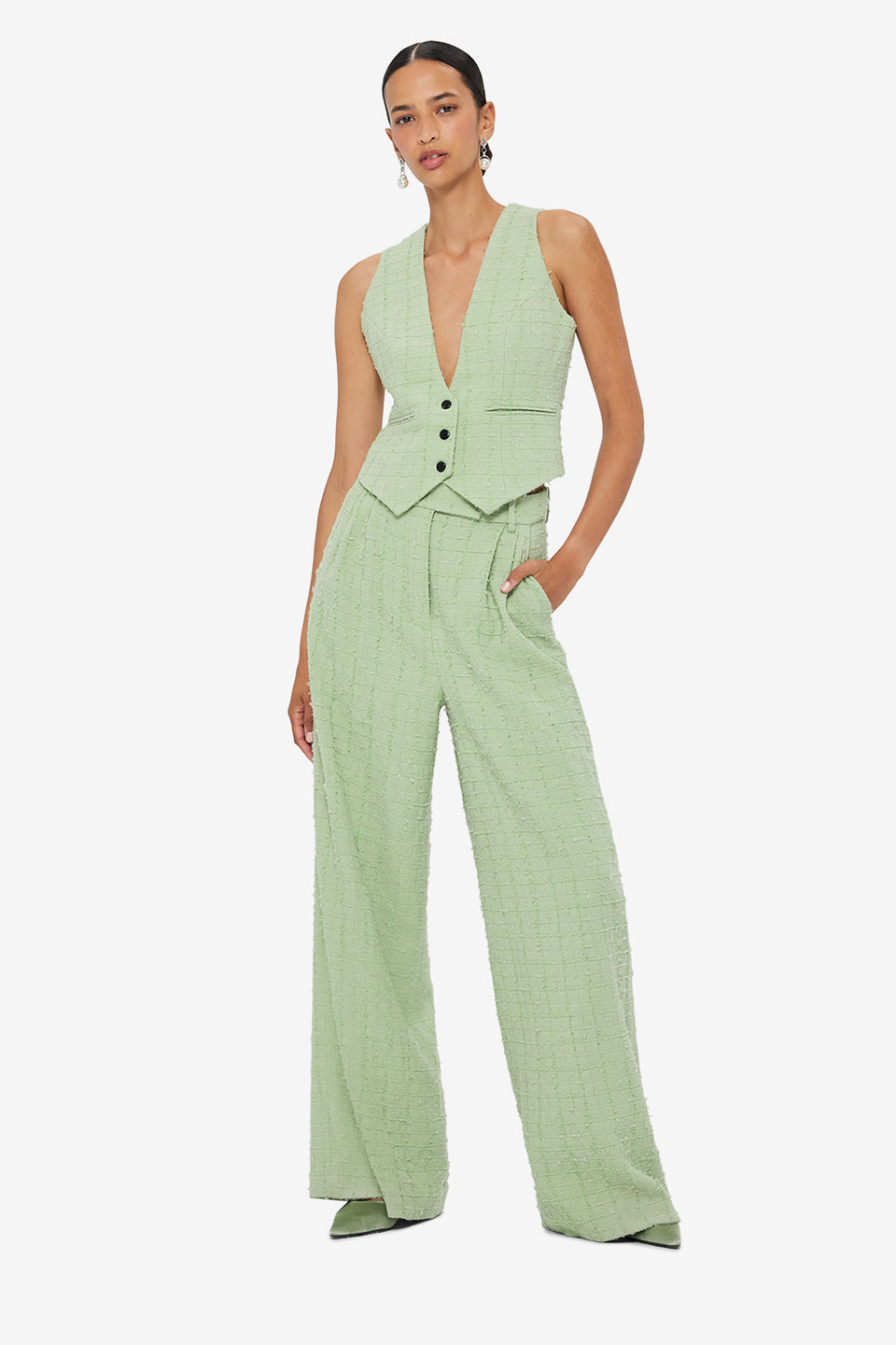 Anna-May Tweed Vest - Caledon Green