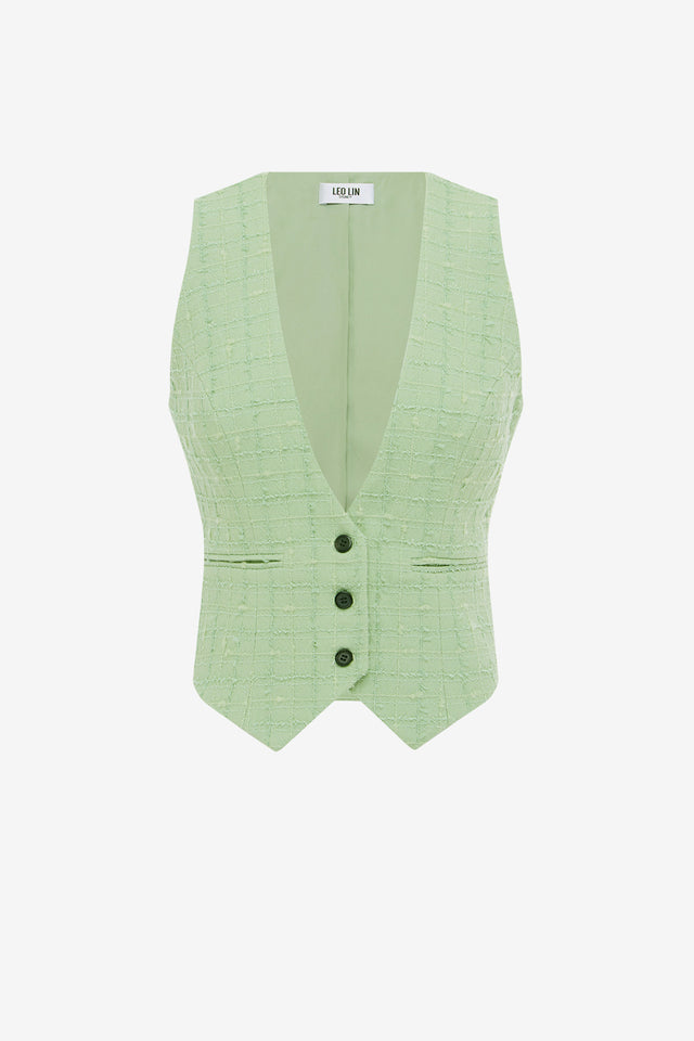 Exclusive LEO LIN Anna-May Tweed Vest - Caledon Green