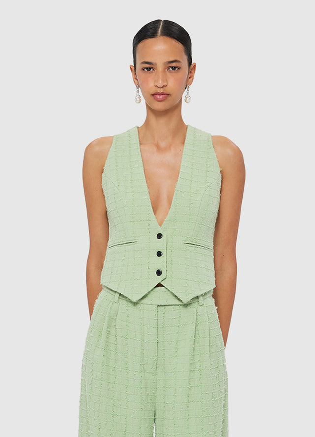 Exclusive LEO LIN Anna-May Tweed Vest - Caledon Green