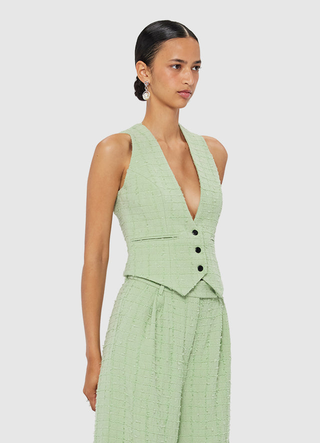 Exclusive LEO LIN Anna-May Tweed Vest - Caledon Green