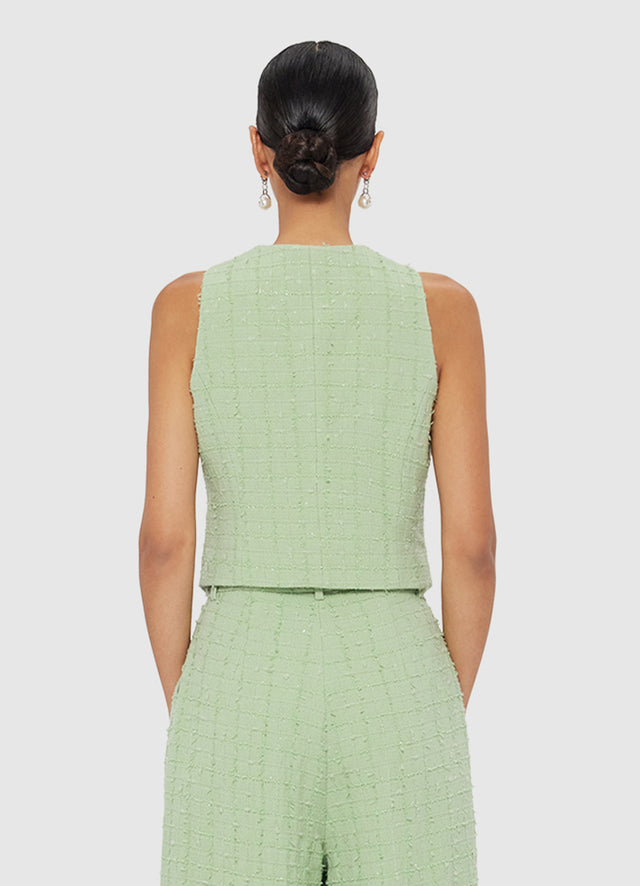Exclusive LEO LIN Anna-May Tweed Vest - Caledon Green