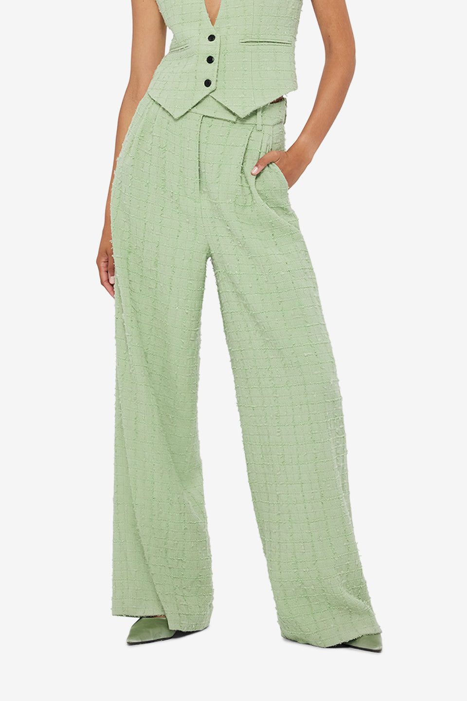 Elisha Tweed Wide Leg Pants - Caledon Green