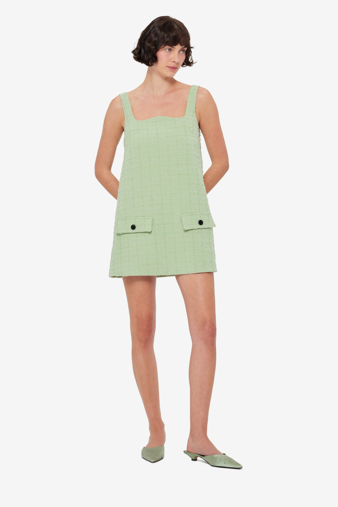 Kira Tweed Mini Dress - Caledon Green