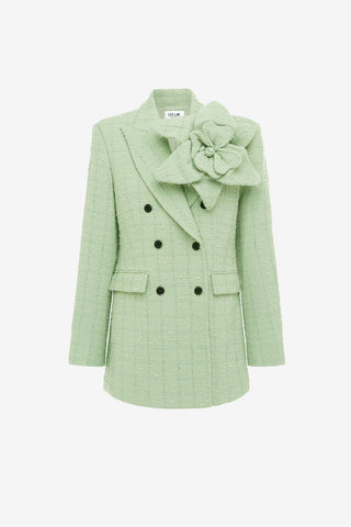 Exclusive LEO LIN Jazlyn Tweed Blazer - Caledon Green