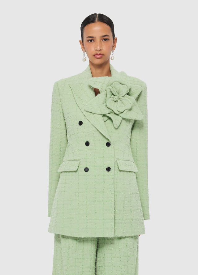 Exclusive LEO LIN Jazlyn Tweed Blazer - Caledon Green