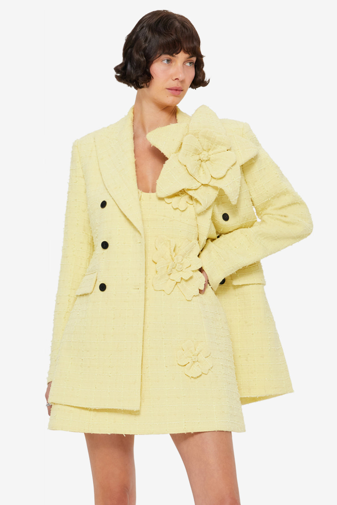 Jazlyn Tweed Blazer - Sorbet Yellow