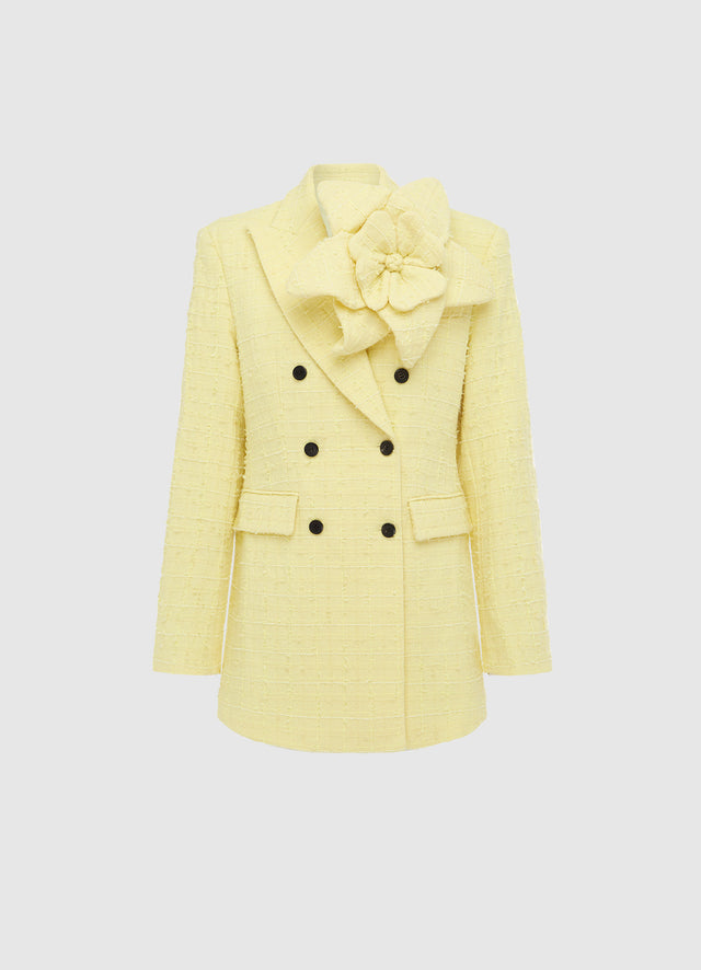 Exclusive LEO LIN Jazlyn Tweed Blazer - Sorbet Yellow