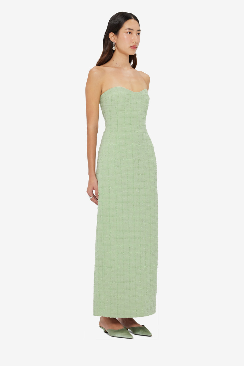 Zayna Tweed Bustier Maxi Dress - Caledon Green