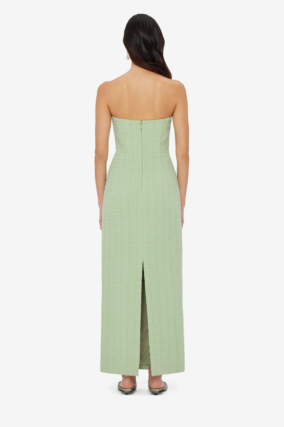 Zayna Tweed Bustier Maxi Dress - Caledon Green