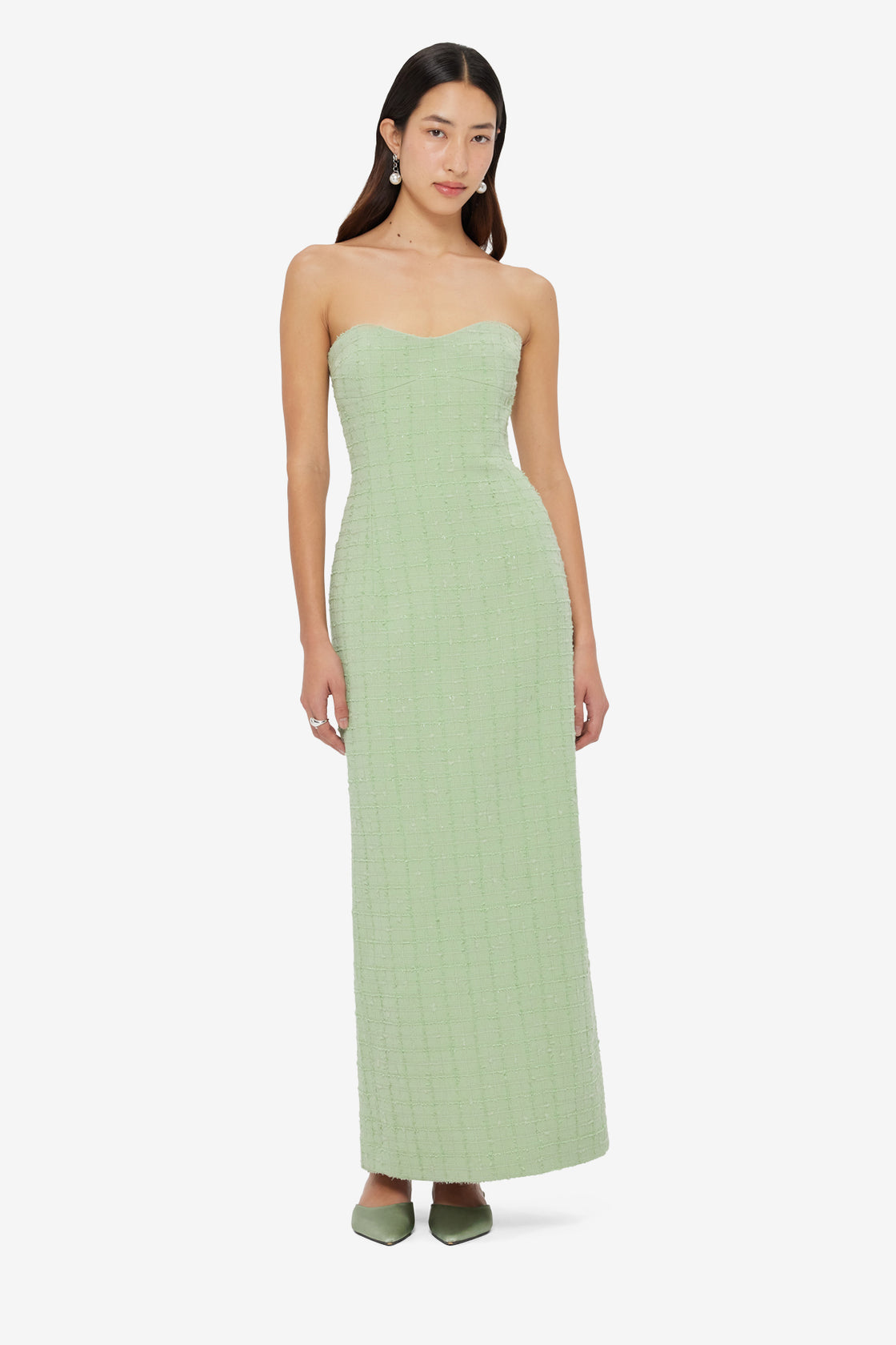 Zayna Tweed Bustier Maxi Dress - Caledon Green