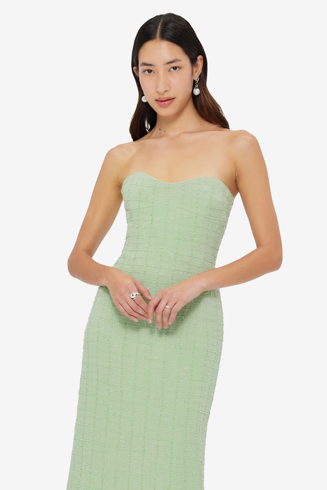 Zayna Tweed Bustier Maxi Dress - Caledon Green