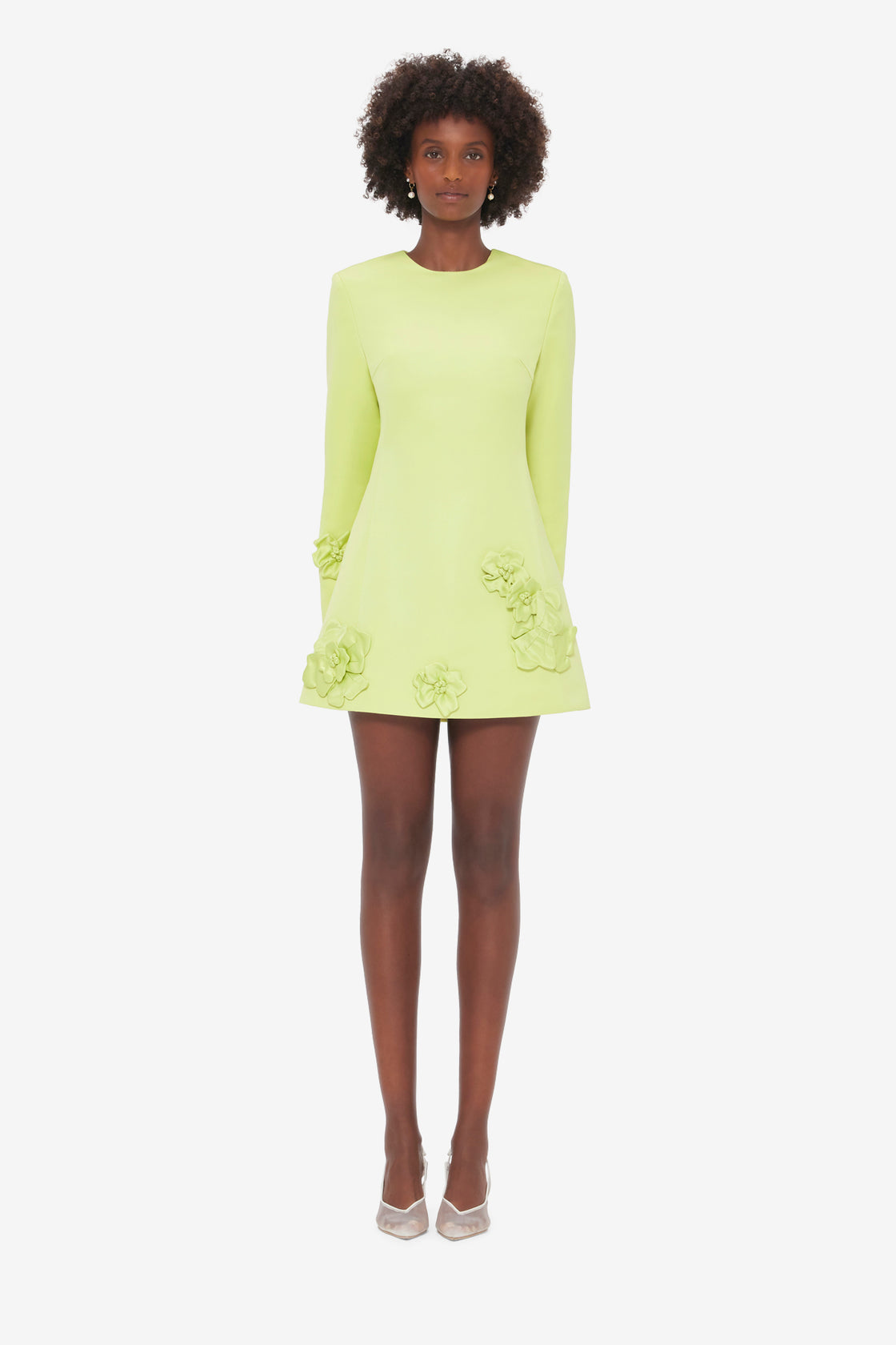 Aliza Long Sleeve Petal Mini Dress - Chartreuse