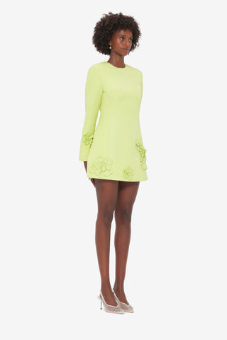 Aliza Long Sleeve Petal Mini Dress - Chartreuse