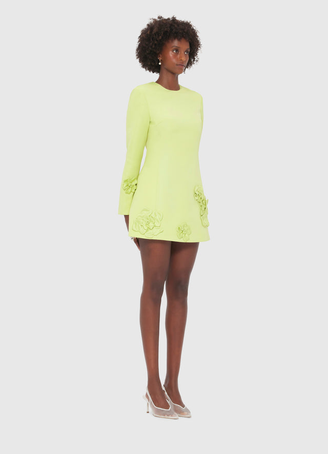 Exclusive LEO LIN Aliza Long Sleeve Petal Mini Dress - Chartreuse